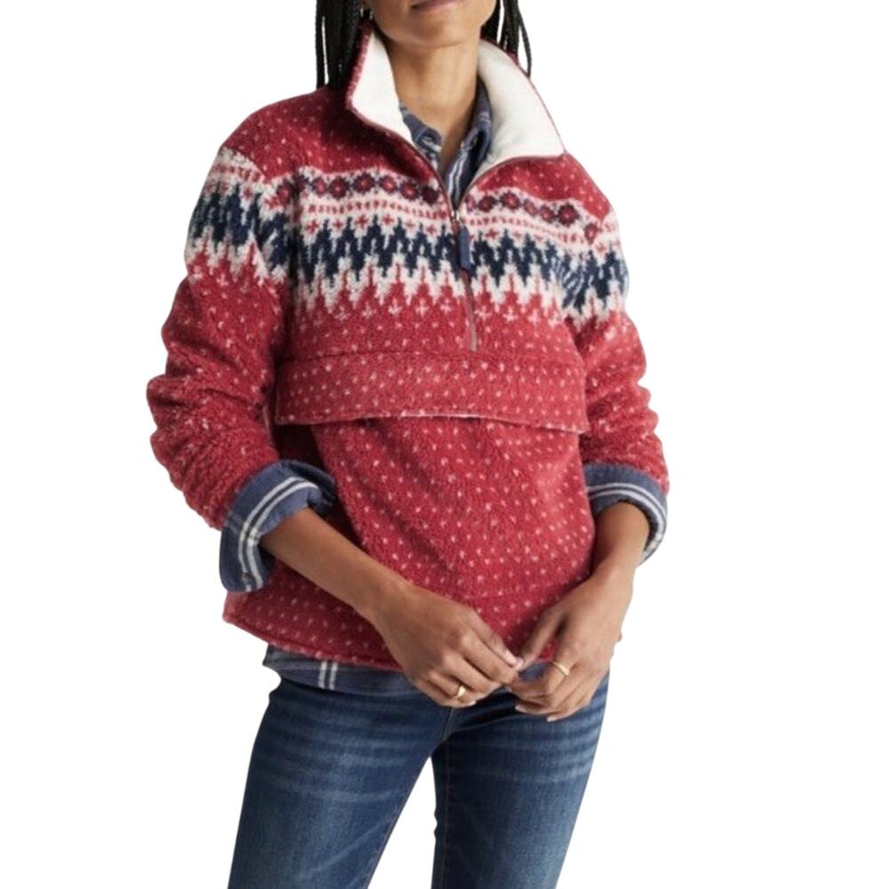 LL Bean Signature Womens Fleece Sherpa Large Half Zip Front Zip Pouch Fair Isle